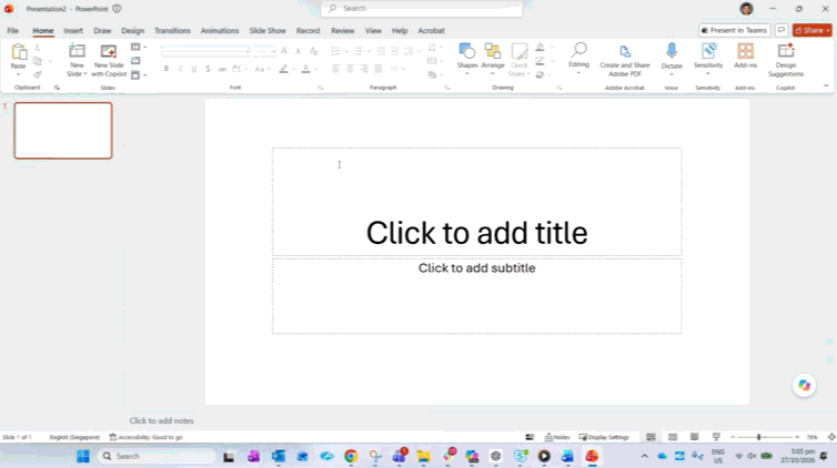 A gif showing the steps - Open powerpoint, copilot, manage plugin & skills